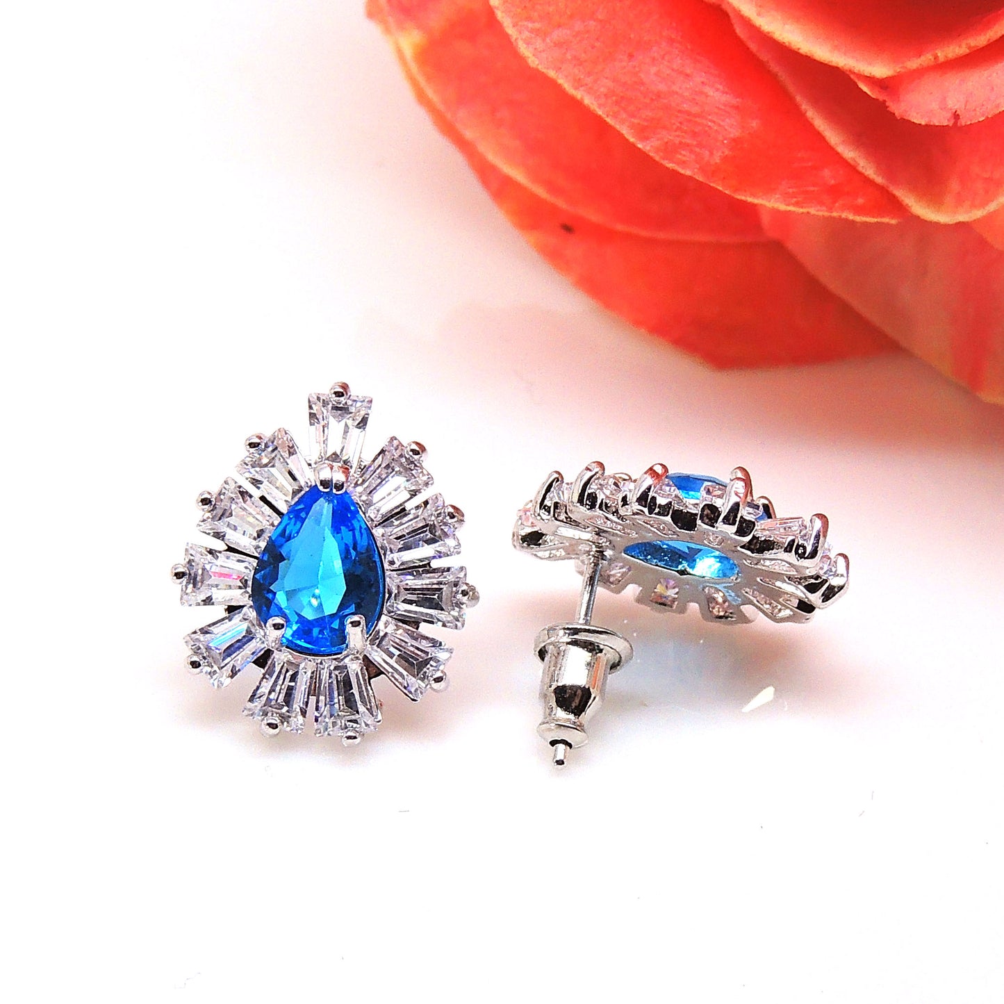 JC Pear Blue Baguette Cz Stud Earrings Women Ginger Lyne Collection