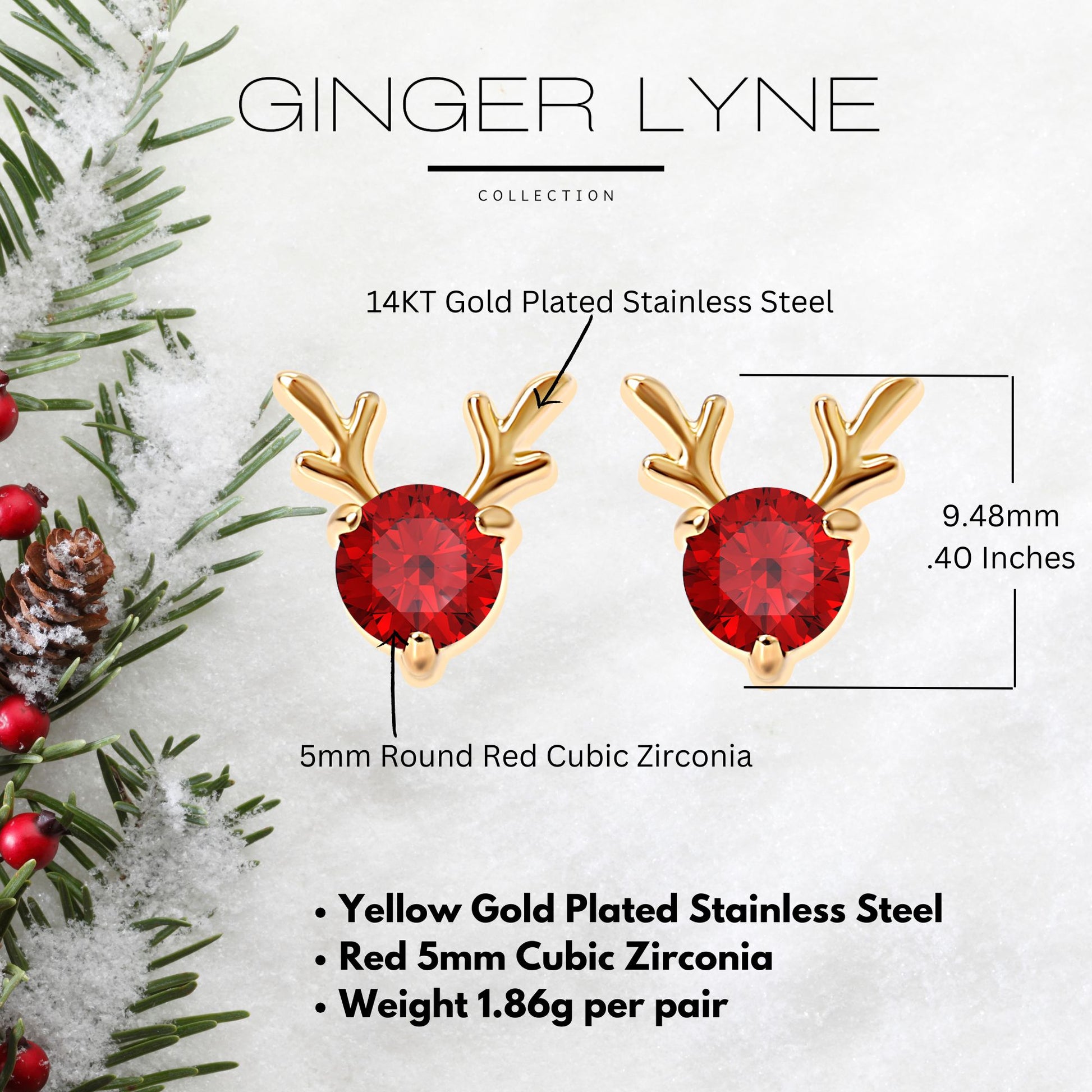 RudolphReindeerEarringsforWomenGoldPlatedStainlessSteelStudRedCZbyGingerLyne_Gold-7