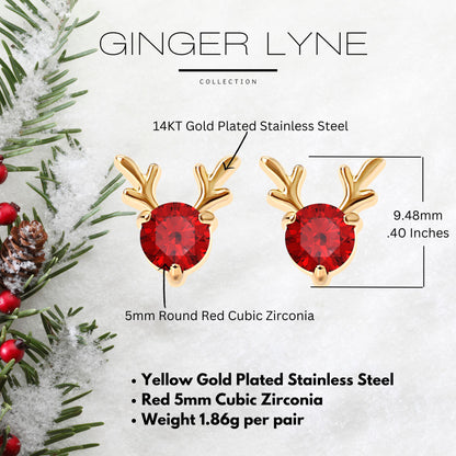 RudolphReindeerEarringsforWomenGoldPlatedStainlessSteelStudRedCZbyGingerLyne_Gold-7