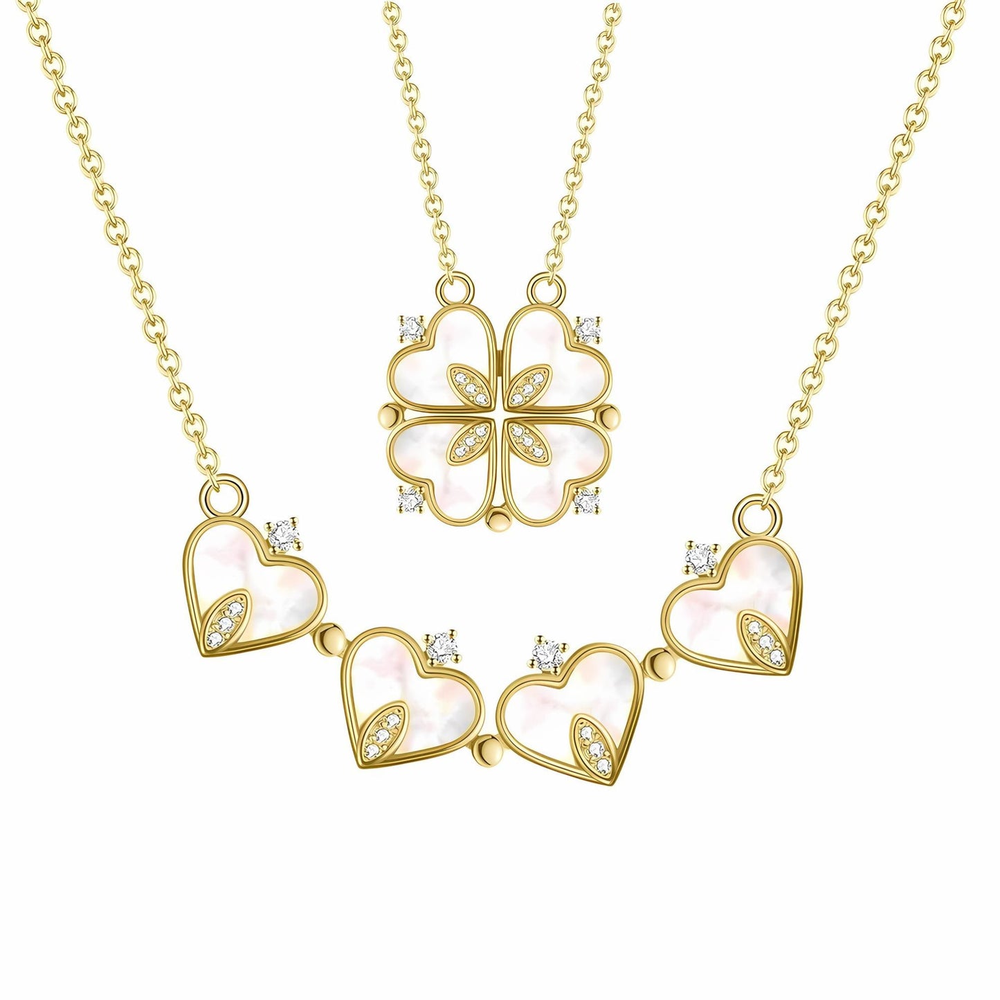 4 Leaf Clover Heart Pendant Necklace for Women Magnetic Sterling Silver Ginger Lyne Collection