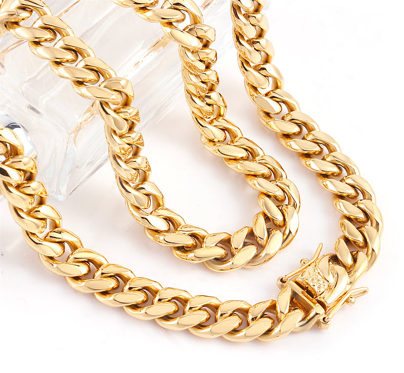 Cuban Link Chain Necklace Gold Stainless Steel Hip Hop Men Women Ginger Lyne Collection - Gold-5mm-8