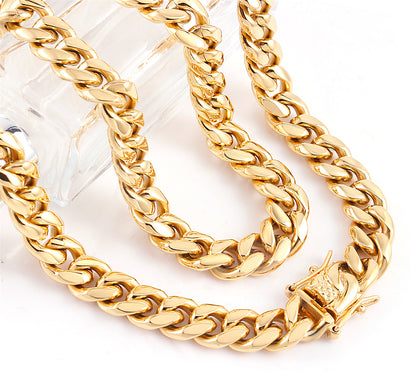 Cuban Link Chain Necklace Gold Stainless Steel Hip Hop Men Women Ginger Lyne Collection - Gold-5mm-8