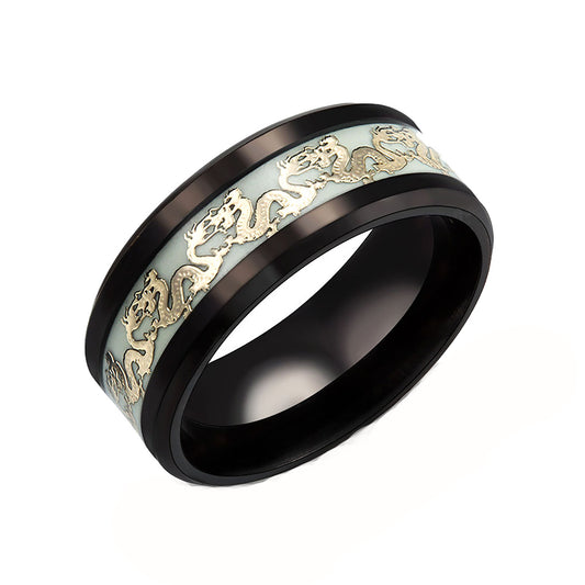 GlowinDarkDragonBlackSteelWeddingBandRingMenWomenGingerLyneCollection_Black-1