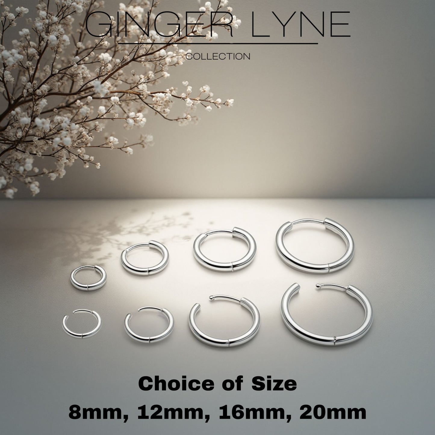 Stainless Steel Hoop Earrings by Ginger Lyne Huggie Style for Lobe Cartilage Piercing Body Jewelry - Silver-20mm