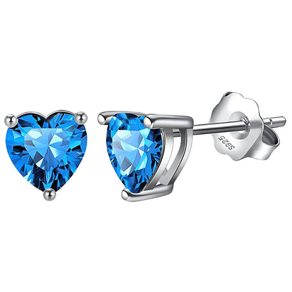 Birthstone Heart Earrings for Women by Ginger Lyne 6mm CZ Solitaire Stud Earrings Sterling Silver