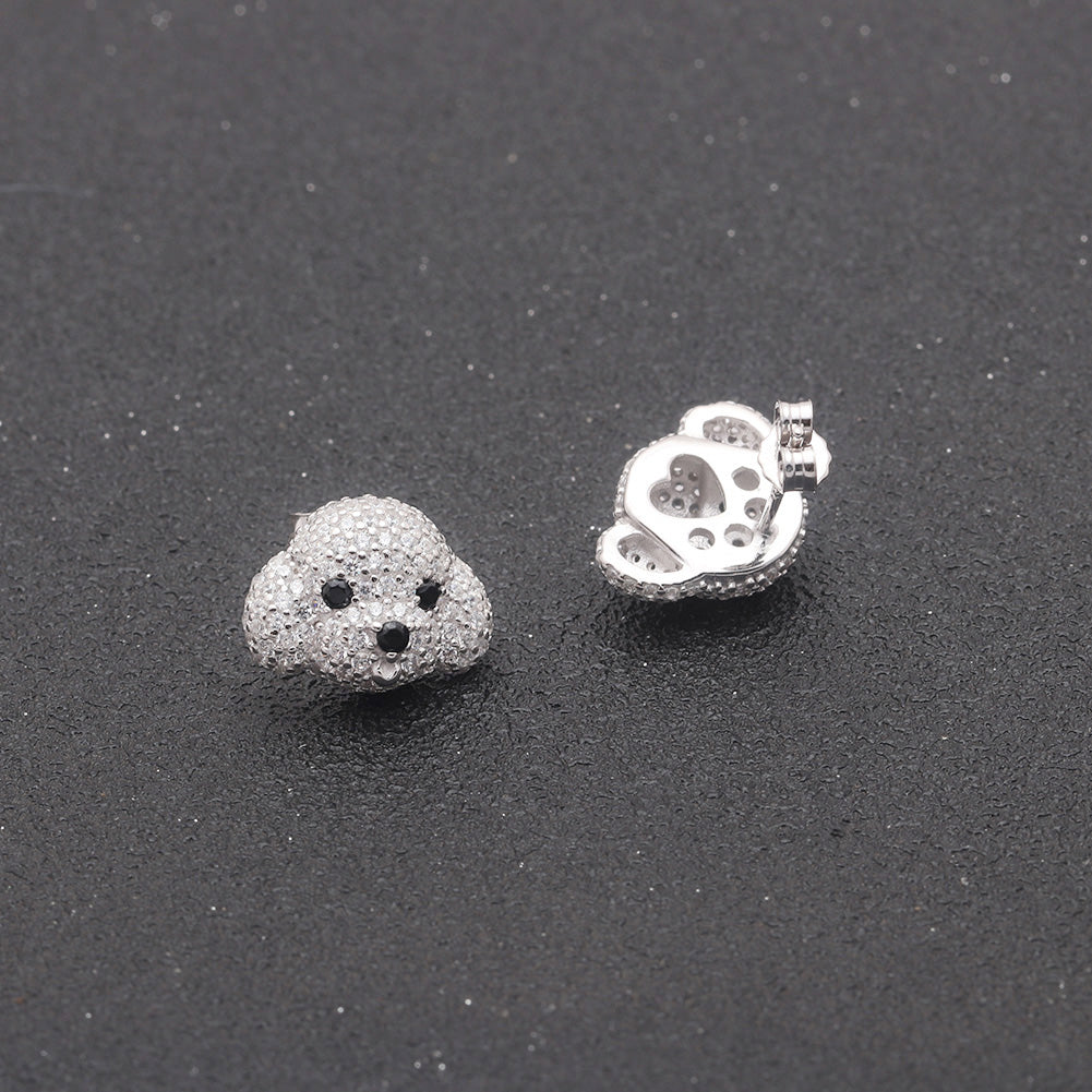 Poodle Maltese Dog Stud Earrings for Women Clear Cubic Zirconia Ginger Lyne Collection