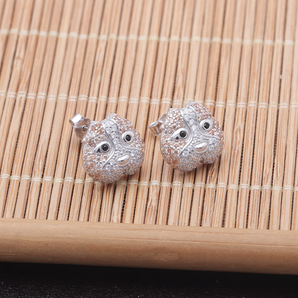 Pitbull Dog 3d Stud Earrings for Women or Girls Sterling Silver Cz Ginger Lyne Collection