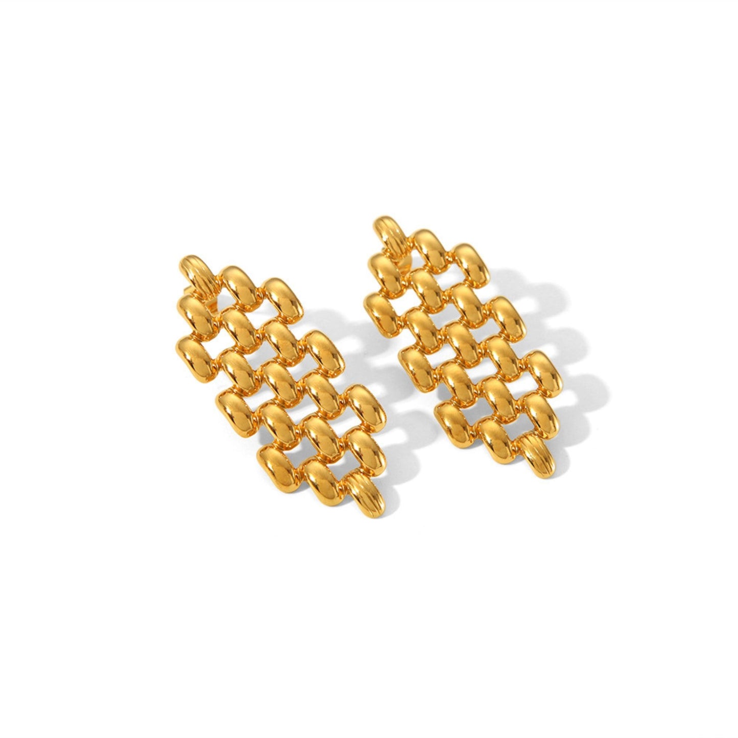 MeshDropEarringsforWomenbyGingerLyneGoldStainlessSteelSolidNon-FlexibleStud_Gold-3