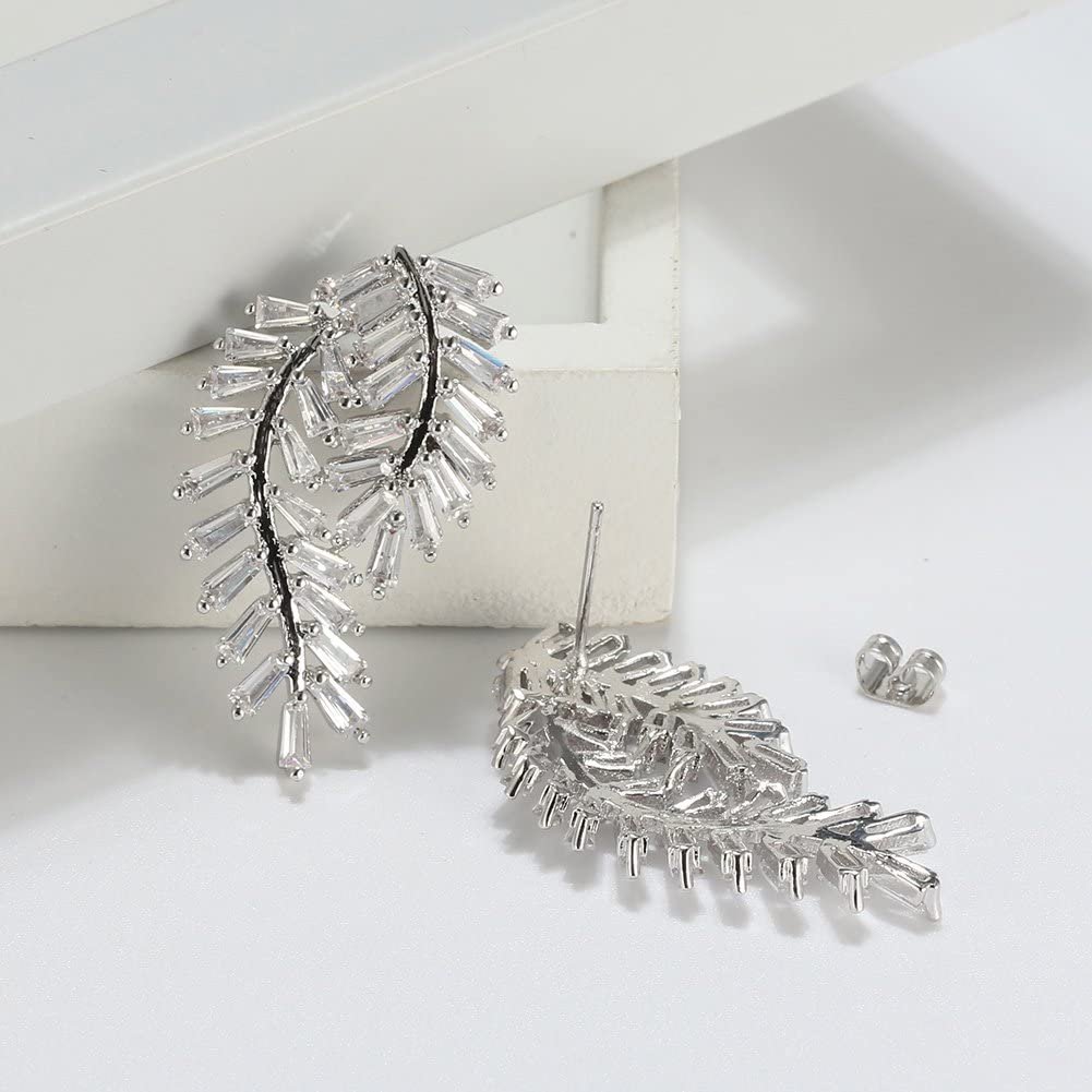 CurvedLeafStudDropEarringsforWomenClearCubicZirconiaGingerLyneCollection_Silver-4