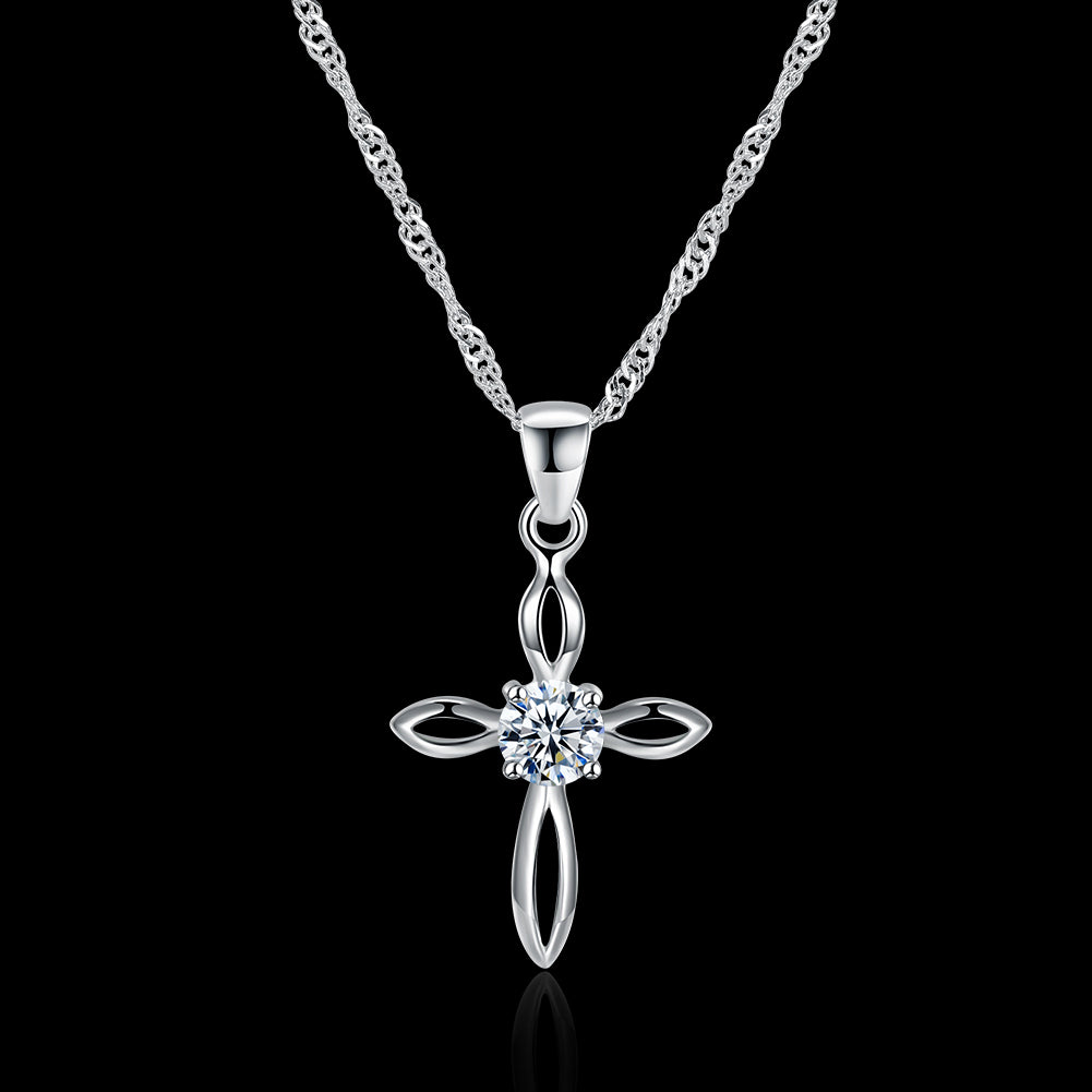 Cross Necklace for Women Religious CZ Sterling Silver Pendant with Twist Chain by Ginger Lyne