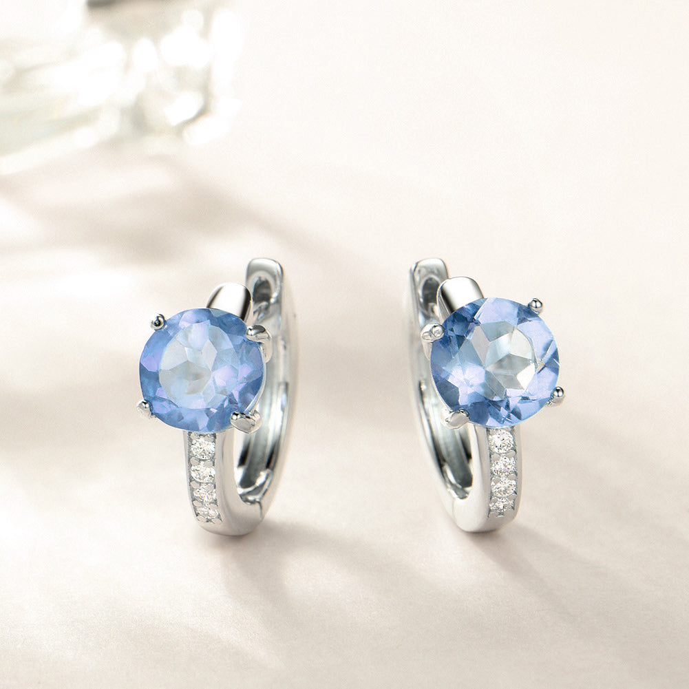 Huggie Style Hoop Earrings for Women Blue Topaz Sterling Silver Ginger Lyne Collection - Blue