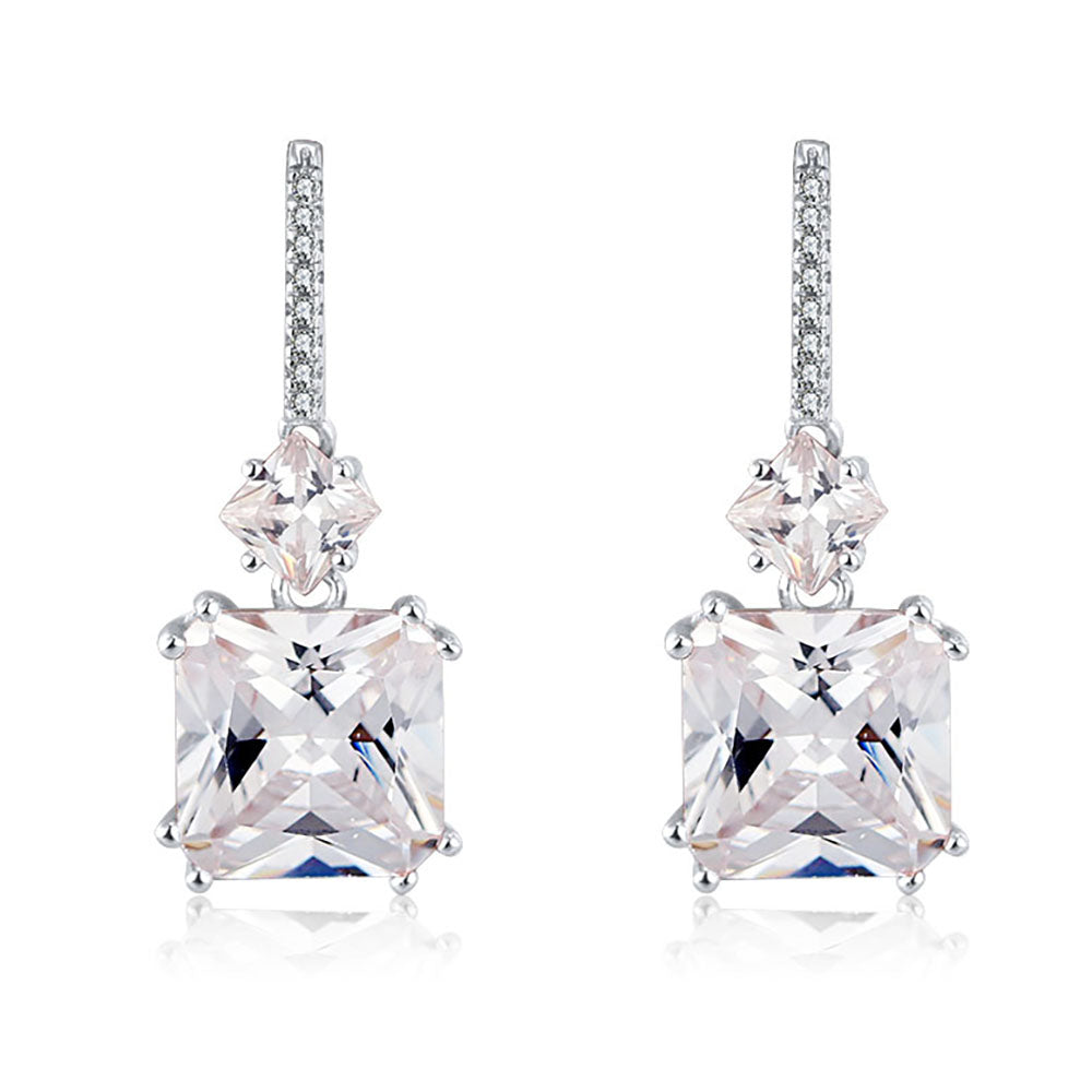 Drop Stud Earrings for Women Princess Cut Cz Sterling Silver Womens Ginger Lyne Collection - White Gold