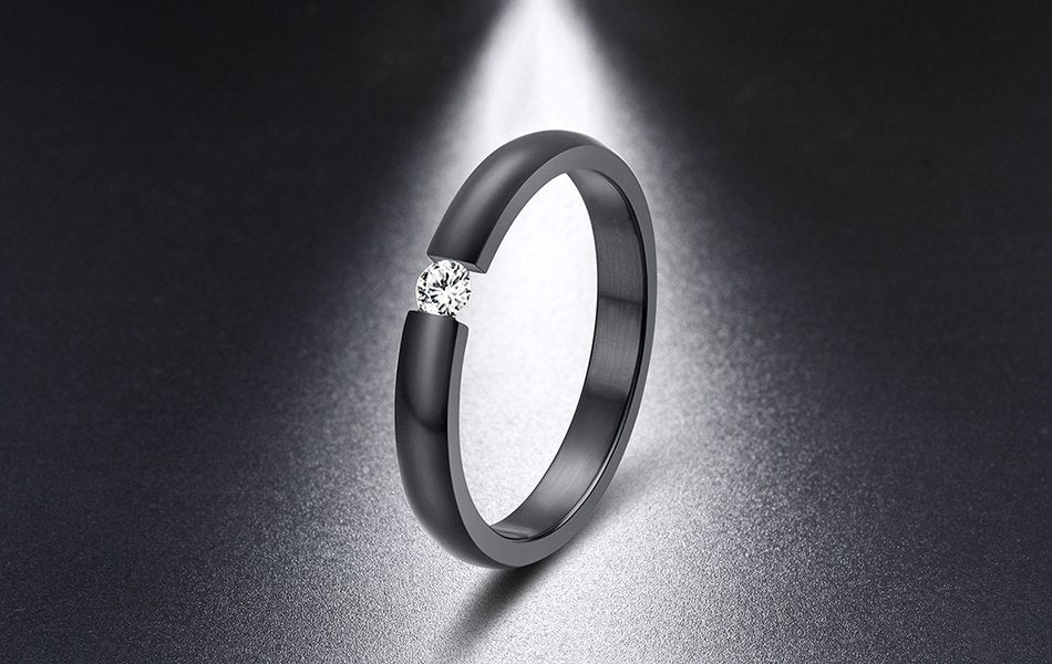 WeddingBandRingforWomenorMenBlackStainlessSteelCrystalGingerLyneCollection_Black-2