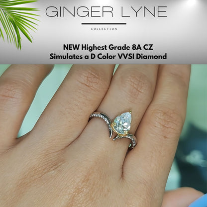 Pear Engagement Ring for Women by Ginger Lyne 1.5 Ct Sterling Silver Gold Wedding Rings