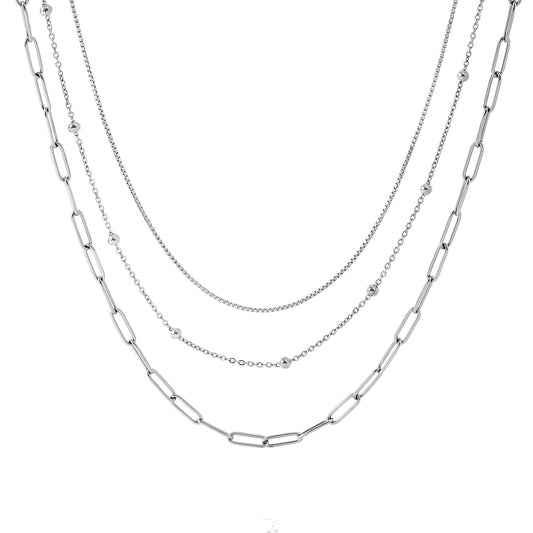 LayeredChainNecklaceforWomenbyGingerLyneGoldStainlessSteelBoxBeadandPaperclipChains_Gold-1