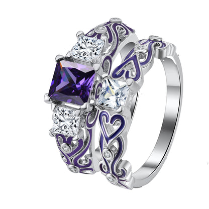 Cherri Purple Bridal Set Cz Princess Engagement Ring Women Ginger Lyne Collection