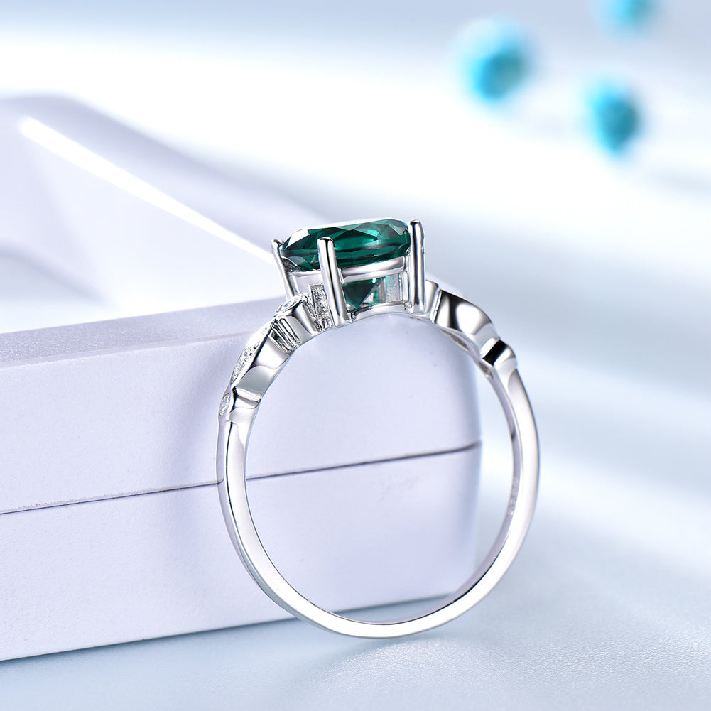 Engagement Ring for Women   Round Birthstone Emerald  Sterling Silver Ginger Lyne Collection