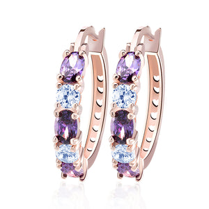 Hoop Earrings for Women Purple Cubic Zirconia Rose Gold Plated Ginger Lyne Collection - Rose Gold