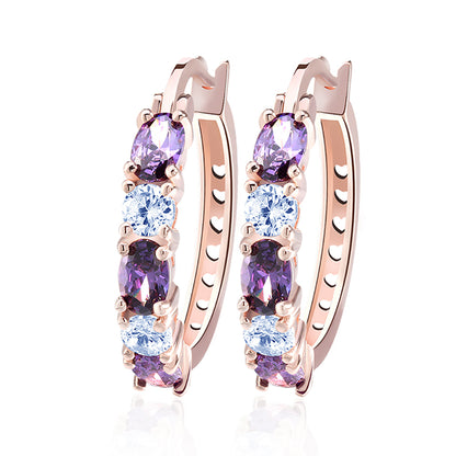 Hoop Earrings for Women Purple Cubic Zirconia White Gold Plated Ginger Lyne Collection - Rose Gold
