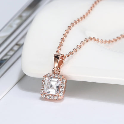 Square Halo Pendant Necklace for Women Rose Gold Sterling Silver Cz Ginger Lyne Collection