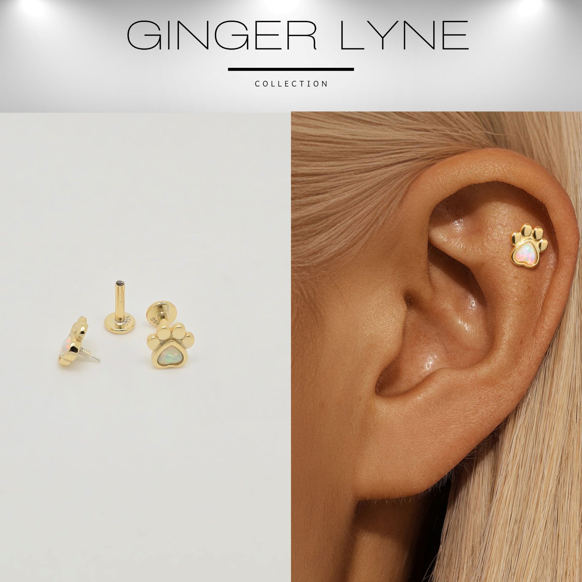 DogPawHeartFlatBackOpalEarringsforCartilageUpperLobe16gSterlingSilverStudsPairbyGingerLyne_White-2