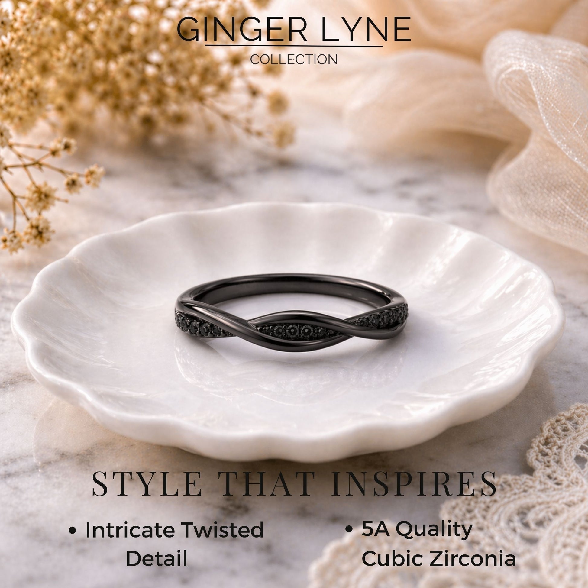QueenaSterlingSilverBlackWeddingBandforWomenHalfEternityCzAnniversaryRingbyGingerLyneCollection_BlackBlackStonesCZ-2