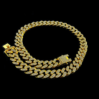 Gold Cuban Link Chain Necklace Iced Out Hip Hop Men Women Ginger Lyne Collection