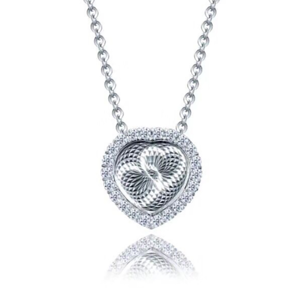 Heart Pendant Chain Necklace Sterling Silver Cz Womens Ginger Lyne Collection