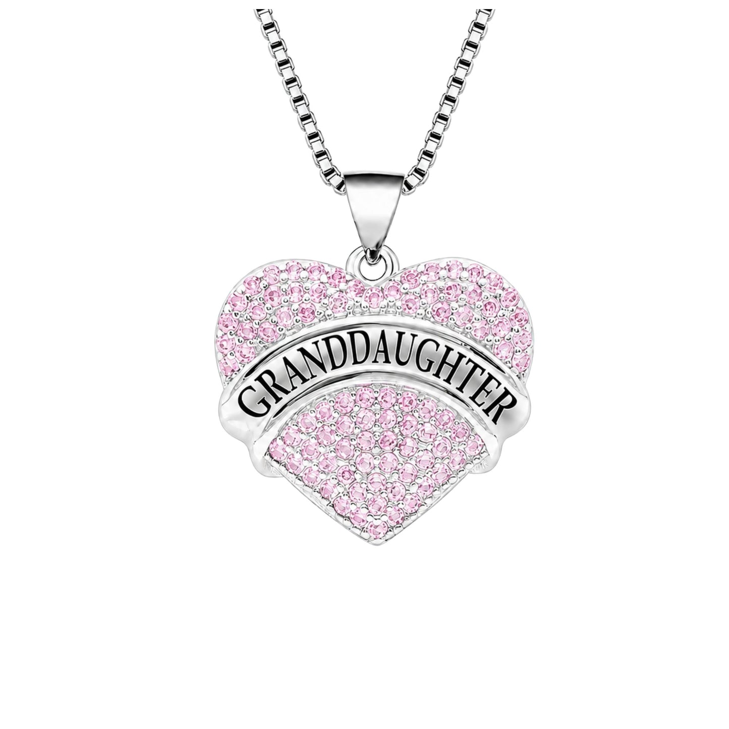 Granddaughter Necklace for Women by Ginger Lyne CZ Heart Pendant White Gold Plated - Pink