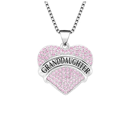 Granddaughter Necklace for Women by Ginger Lyne CZ Heart Pendant White Gold Plated - Pink