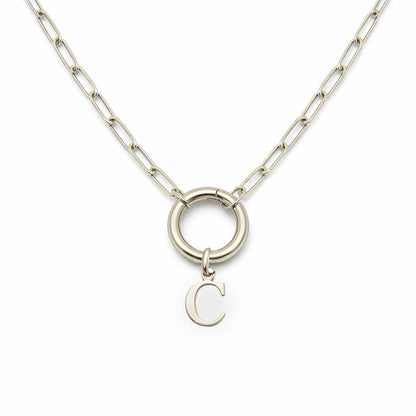 PaperclipLinkCircleCarabinerIntialLetterCharmHolderNecklaceforWomenStainlessSteel20"GingerLyne_Silver-C-1