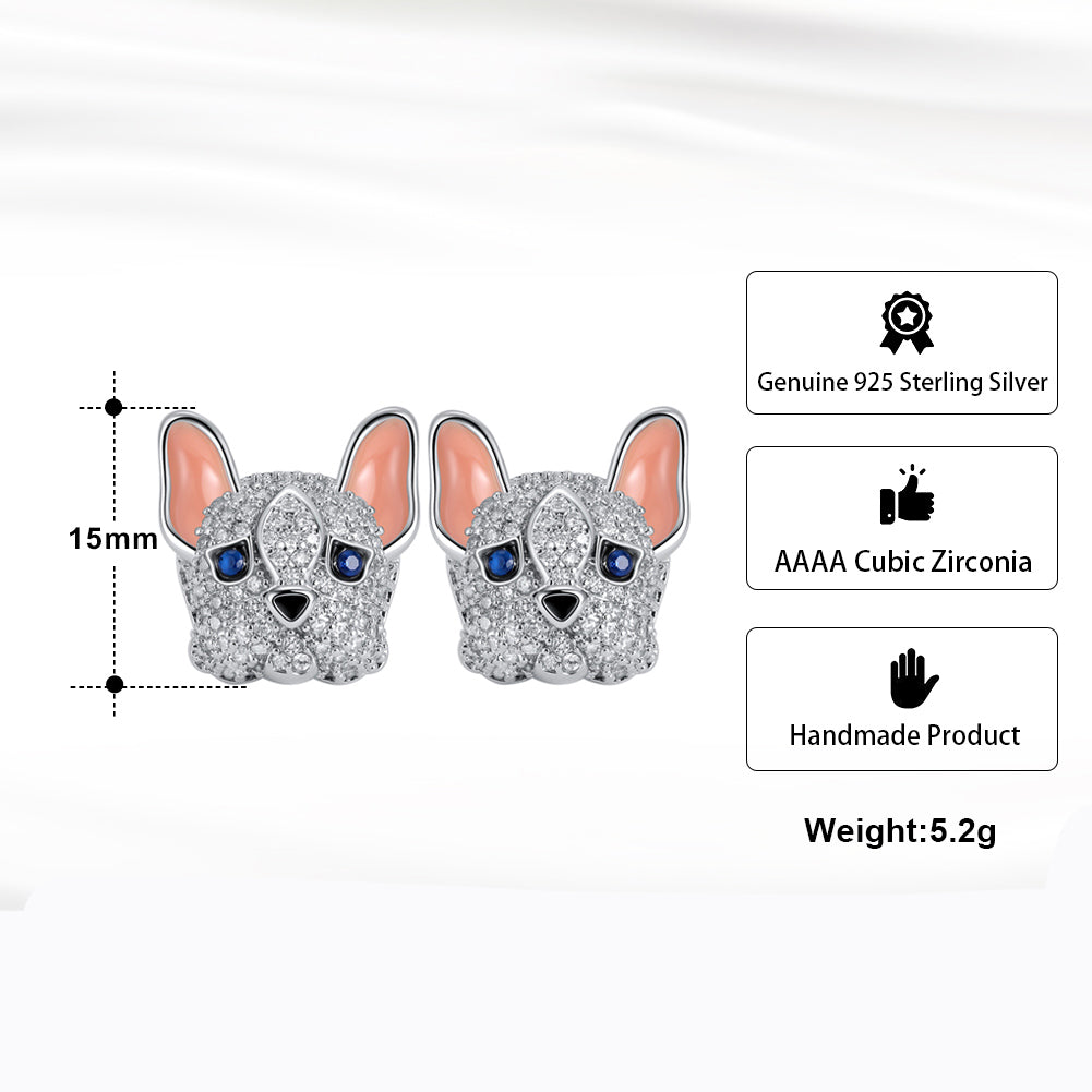 Frenchie Dog Stud Earrings for Women French Bulldog  Cubic Zirconia Ginger Lyne Collection - Frenchie-White