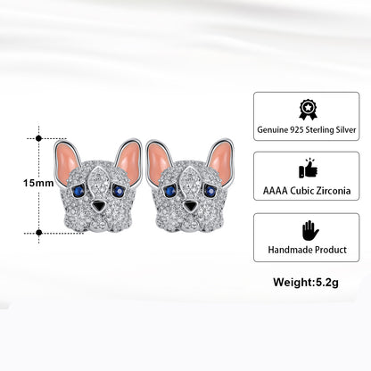 Frenchie Dog Stud Earrings for Women French Bulldog  Cubic Zirconia Ginger Lyne Collection - Frenchie-White