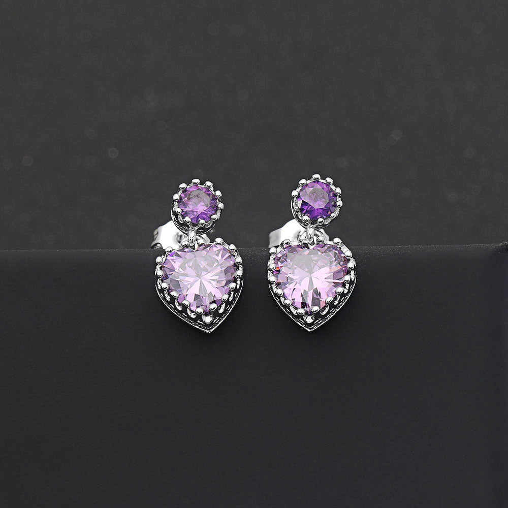 Colette Dangle Earrings Womens Purple Heart Cubic Zirconia Ginger Lyne Collection