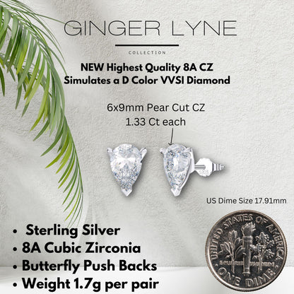 Pear Cut Stud Earrings for Women 2.66ct Simulated Diamond Sterling Silver Ginger Lyne