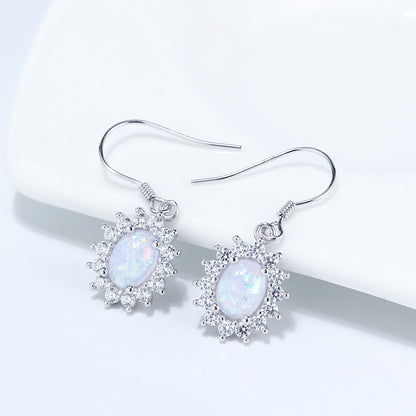 Fire Opal Hook Dangle Earrings for Women Cz Sterling Silver Ginger Lyne Collection