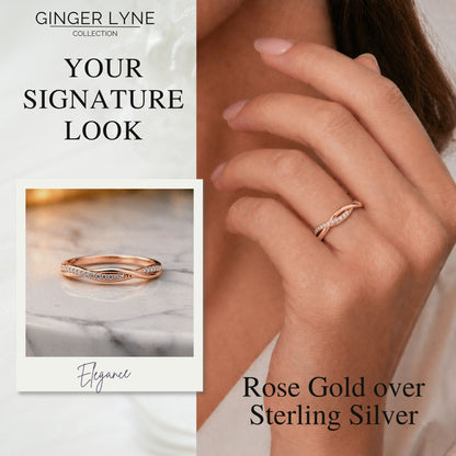 QueenaSterlingSilverWeddingBandforWomenHalfEternityCzAnniversaryRingbyGingerLyneCollection_RoseGoldoverSilver-7