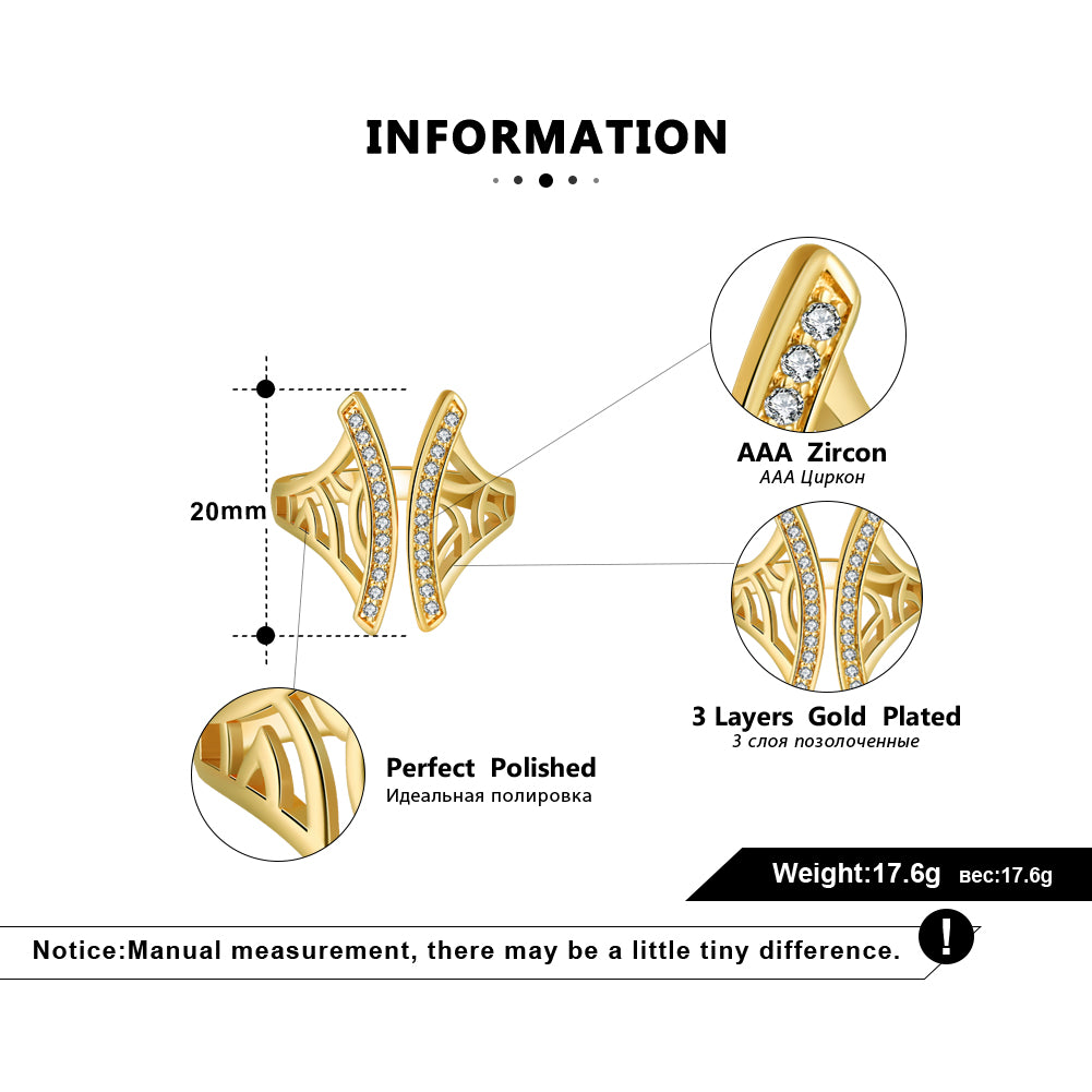Window Pattern Adjustable Ring for Women Cz Gold Plated Ginger Lyne Collection - Gold