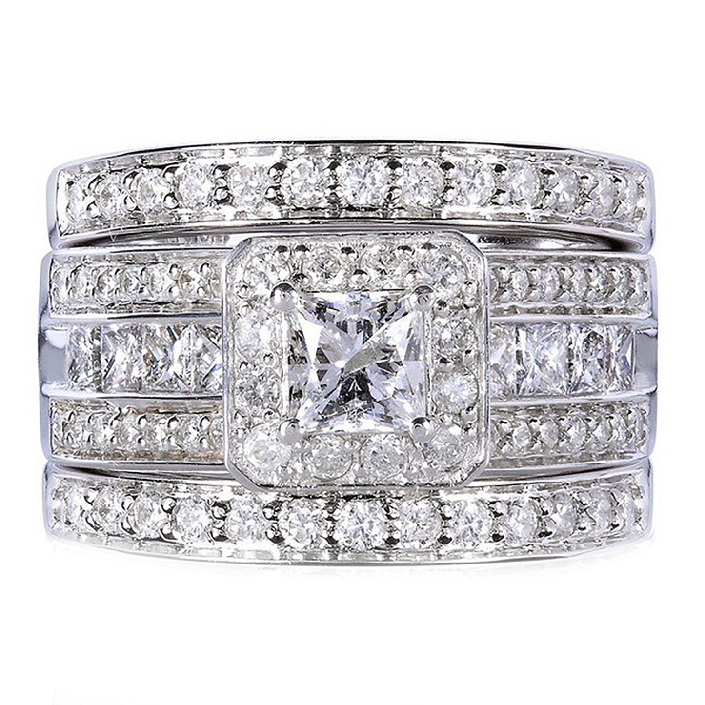 Taylor Bridal Set Halo 3pc Engagement Ring Bands Cz Women Ginger Lyne Collection - 10