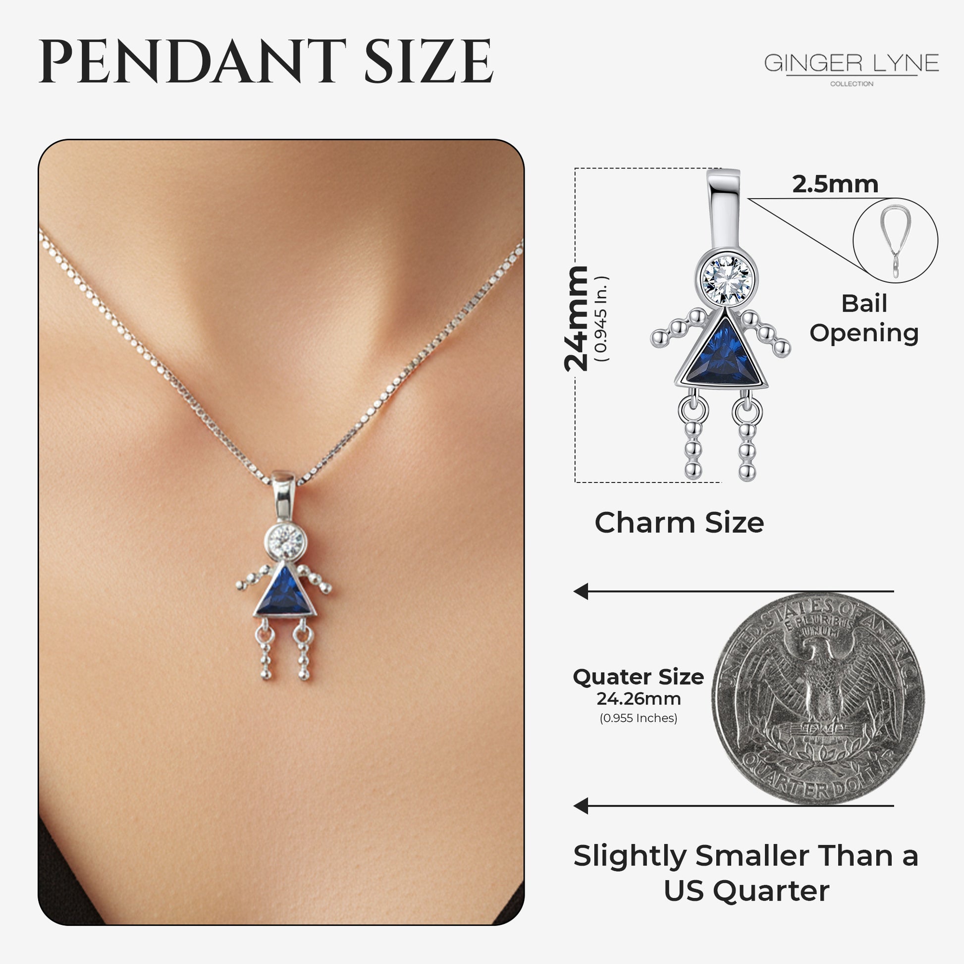 Birthstone Pendant Necklace for Girl Mom or Grandma by Ginger Lyne Sterling Silver CZ Family Birthday Charm - Girl September