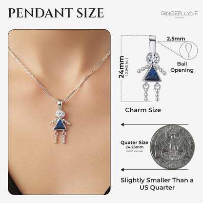 Birthstone Pendant Necklace for Girl Mom or Grandma by Ginger Lyne Sterling Silver CZ Family Birthday Charm - Girl September