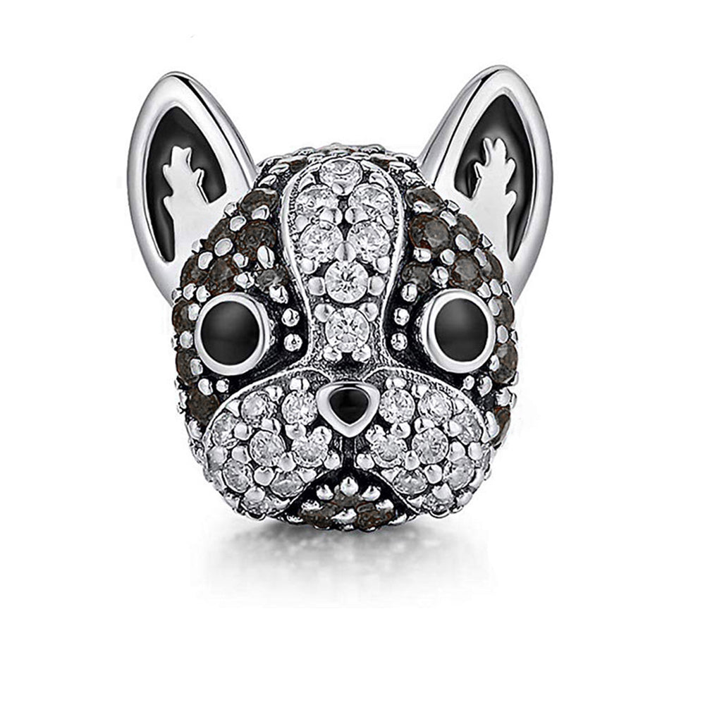 Boston Terrier Frenchie Dog Charm European Bead CZ Sterling Silver Ginger Lyne Collection - Black