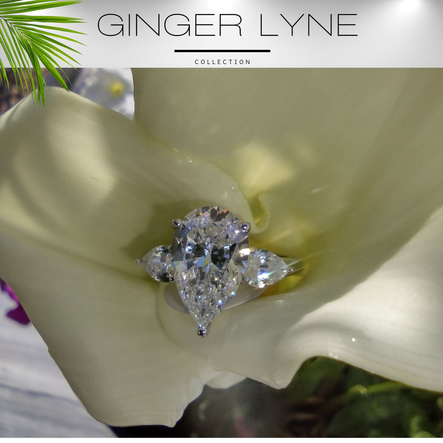 Pear Engagement Ring for Women by Ginger Lyne 3.78 Ct Sterling Silver Wedding Rings