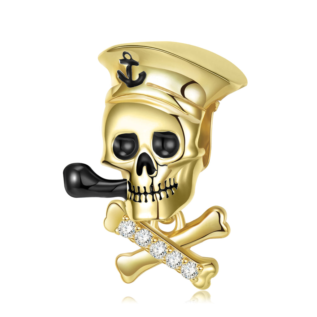 Skull Sailor Gothic Charm European Bead CZ Sterling Silver - Ginger Lyne Collection