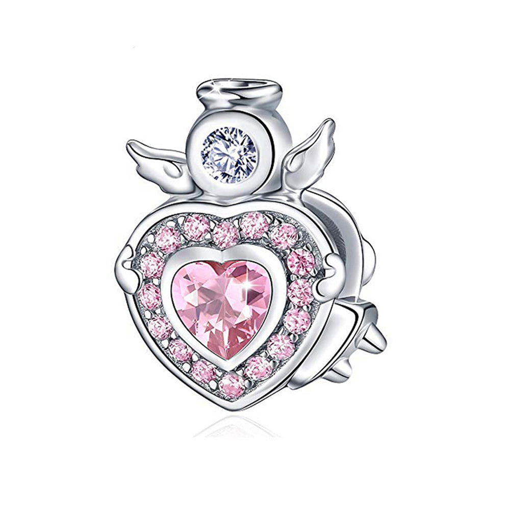 Angel Heart Charm European Bead Sterling Silver Pink CZ Ginger Lyne Collection