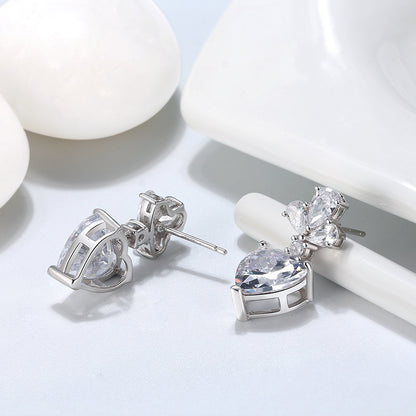 Heart Drop Stud Earrings for Women Sterling Silver Clear Cz Womens Ginger Lyne Collection