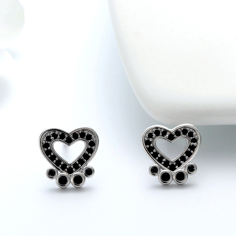 Paw Print Stud Dog Earrings for Women and Girls Sterling Silver Black Cz Ginger Lyne Collection - Black