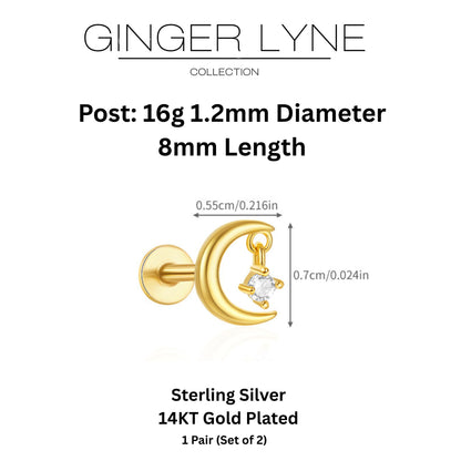 MoonandStarFlatBackEarringsforWomenSterlingSilver16gCartilageHelixLobeBodyPiercingStudGingerLyne_Gold-5