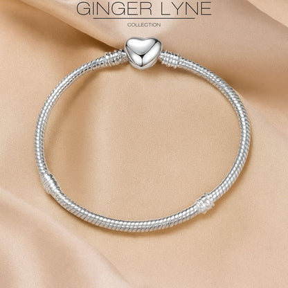 SnakeCharmBraceletWithHeartClaspSilverPlatedFitsStandardEuropeanBeadsGingerLyneCollection-17cm=6.69inch-17cm=6.69inch-Silver_17cm=6.69inch-Silver-2