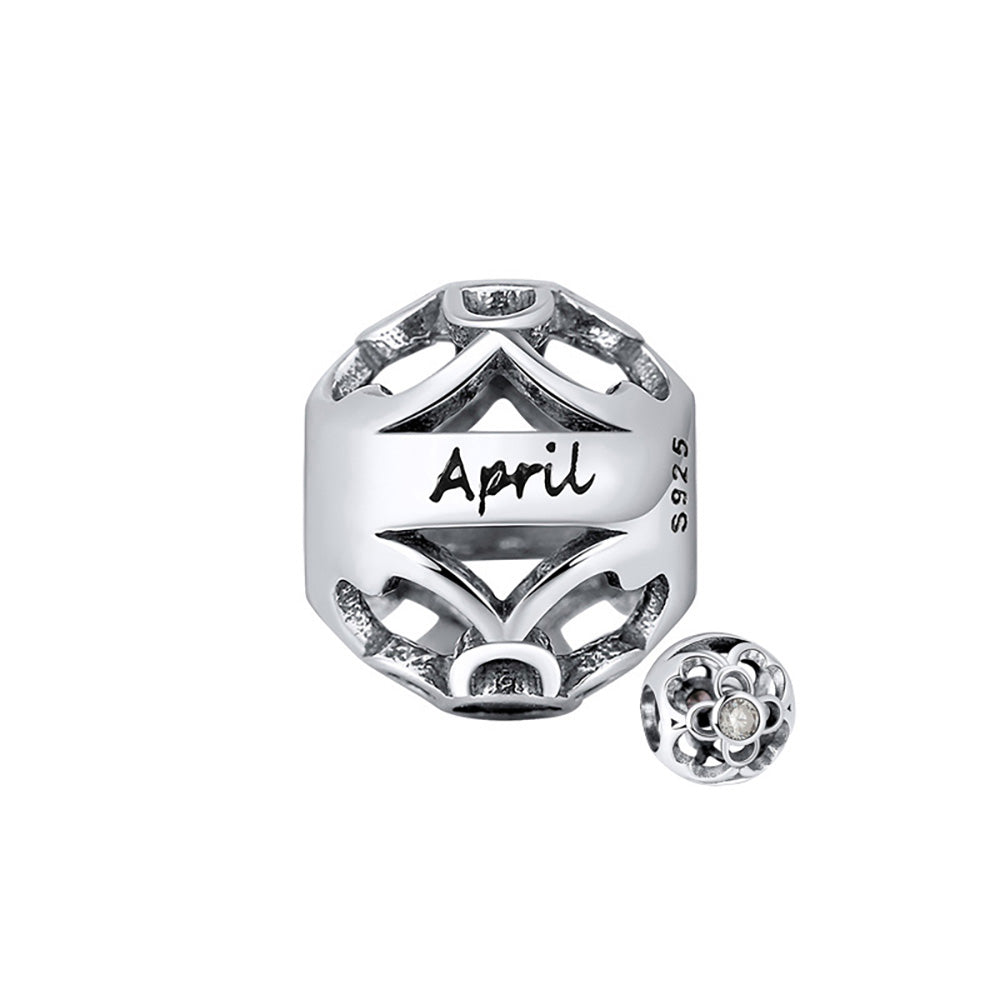 Birthstone Charms for Bracelet Sterling Silver CZ Womens Ginger Lyne Collection - April